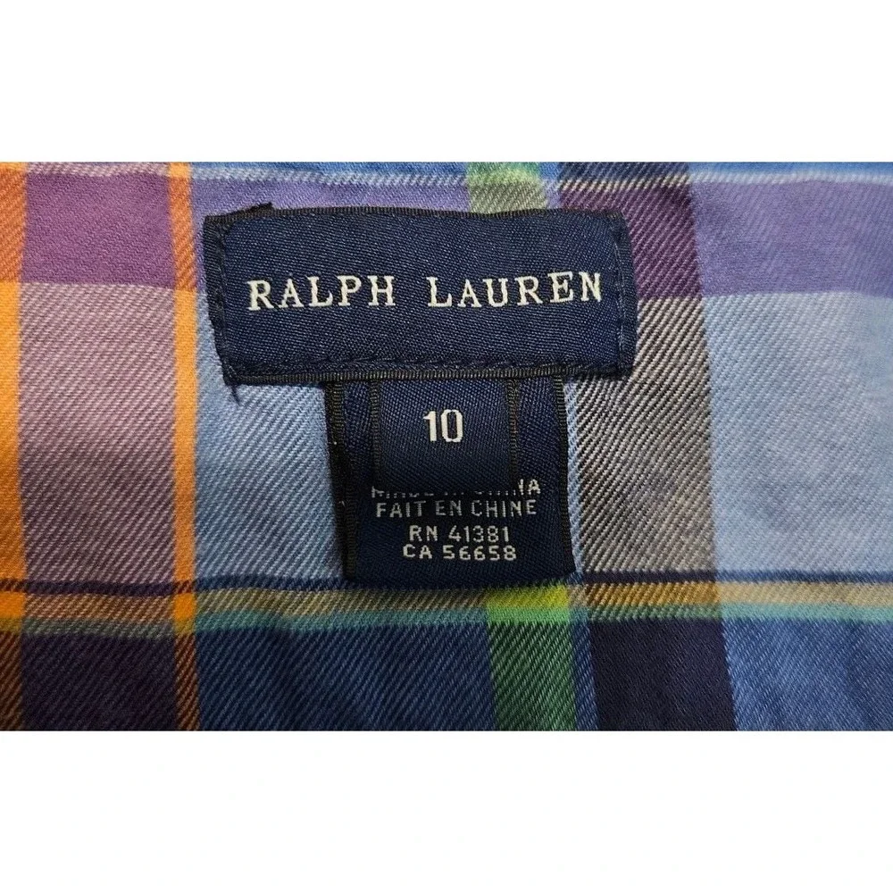 Ralph Lauren Girls Plaid Long Sleeve Button Front Dress  Size 10